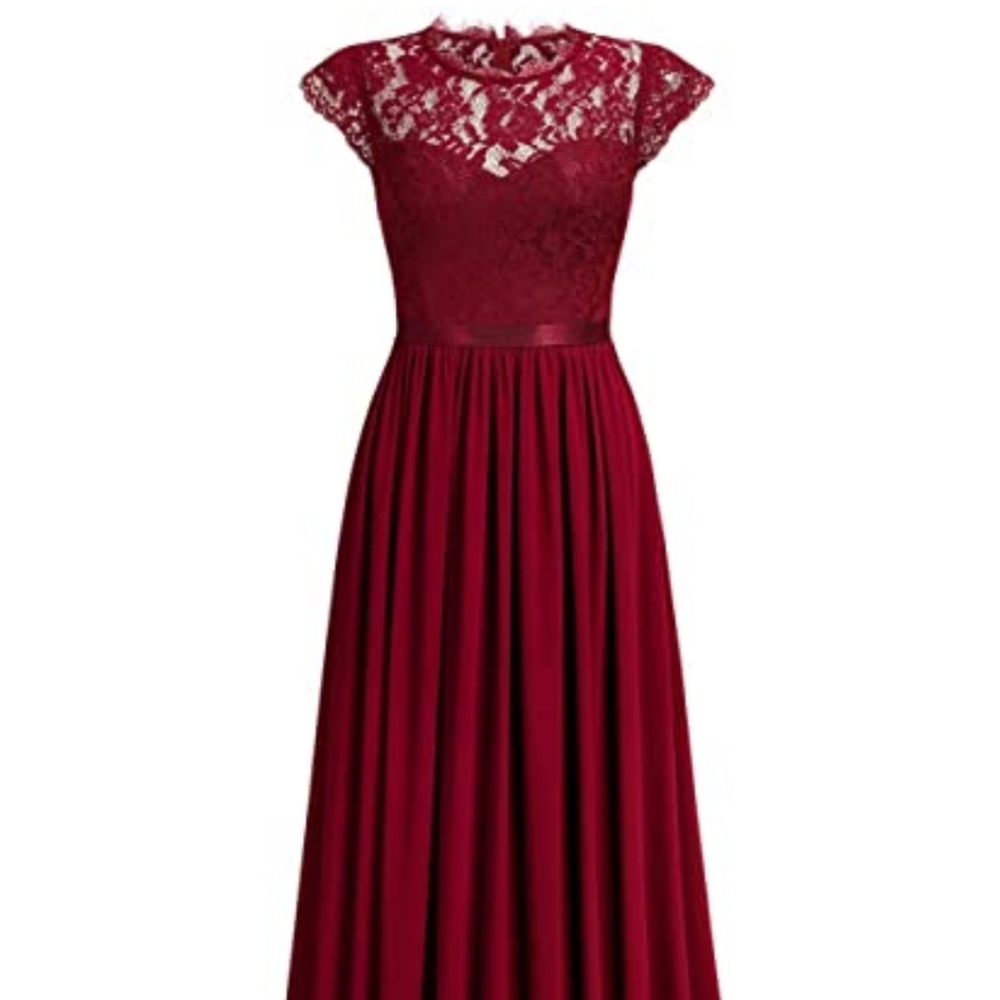 Formal Floral Lace Evening Party Maxi Dress - Picture 6 of 8